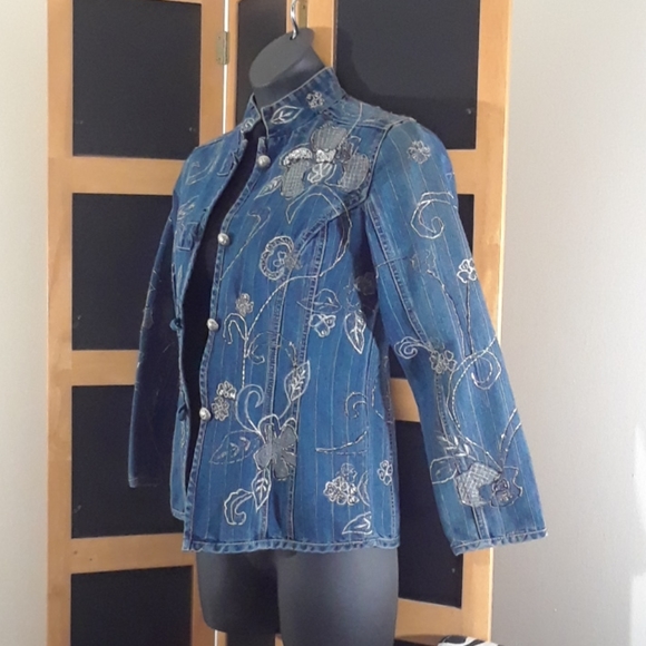 Chicos Sequin/Embroidered Denim Jacket - Picture 3 of 16
